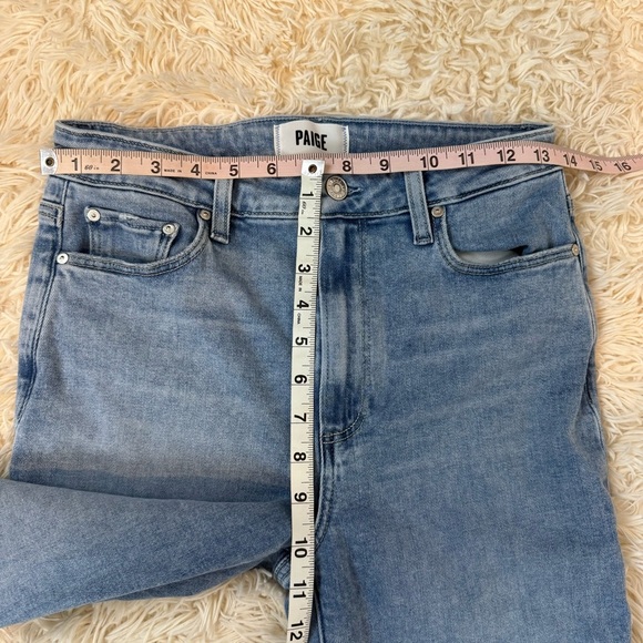 Paige Claudine Flare bootcut Jeans raw cut hem high rise stretchy blue size 27 - Picture 2 of 6